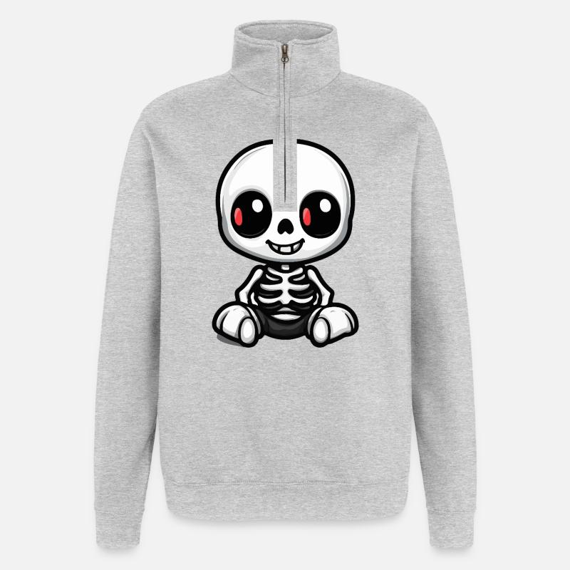 Skelett Niedlich Halloween Comic - Quarter-Zip-Sweatshirt - Grau meliert