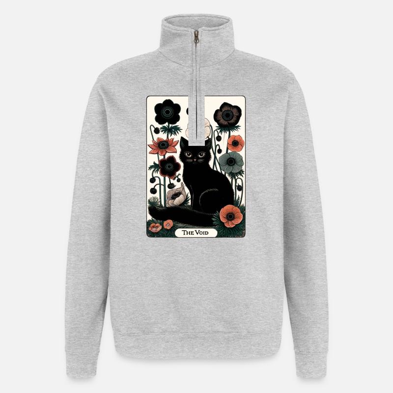 Void Katze in Blüte Tarot - Quarter-Zip-Sweatshirt - Grau meliert