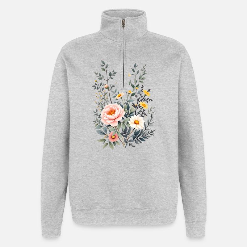 Boho Blumen – Blühende Harmonie - Quarter-Zip-Sweatshirt - Grau meliert