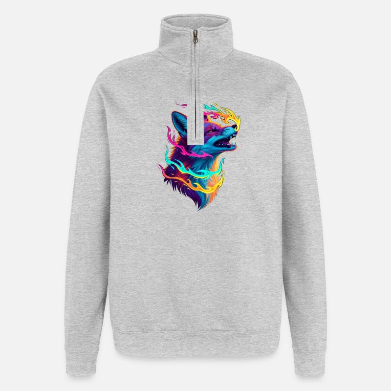 Neon Wolf Flame Spell - Quarter-Zip Sweatshirt - heather grey