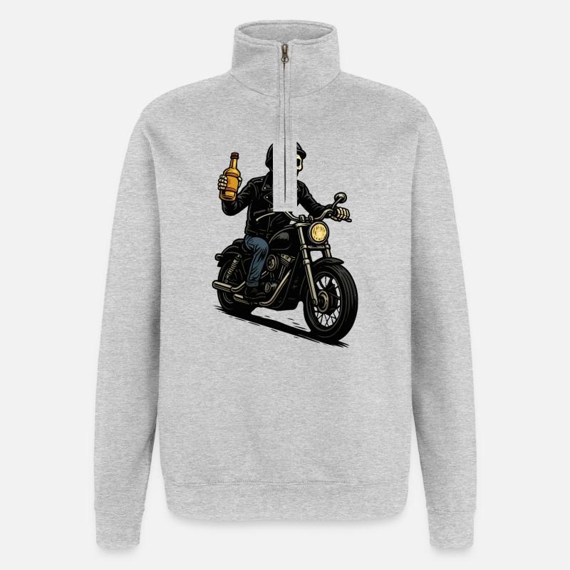 Skelett-Biker mit Flasche - Quarter-Zip-Sweatshirt - Grau meliert