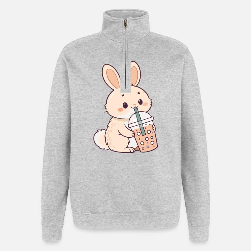 Rabbit Bubble Tea Süßigkeit - Quarter-Zip-Sweatshirt - Grau meliert