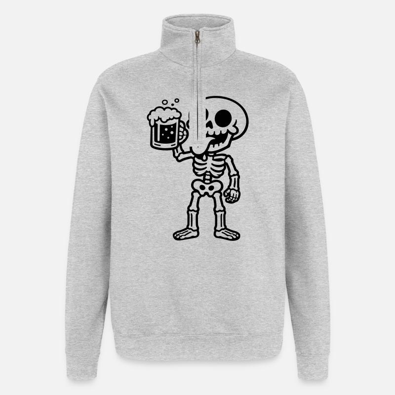 Skeleton Beer Comic - Sweat à zip 1/4 - gris chiné
