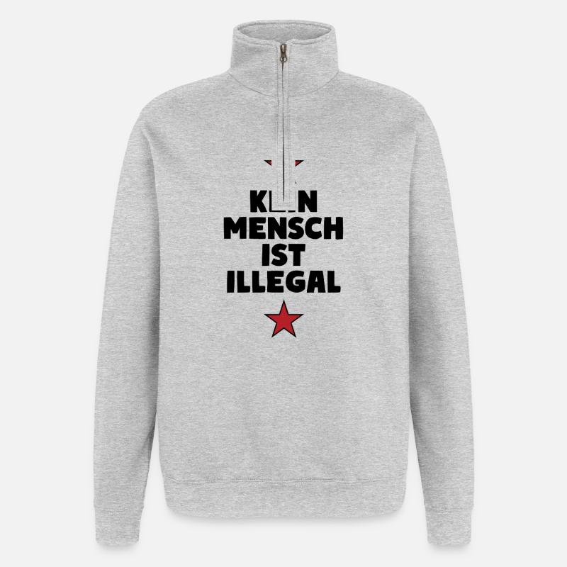 No One Is Illegal - Migration - Illegality - Quarter-Zip Sweatshirt - heather grey