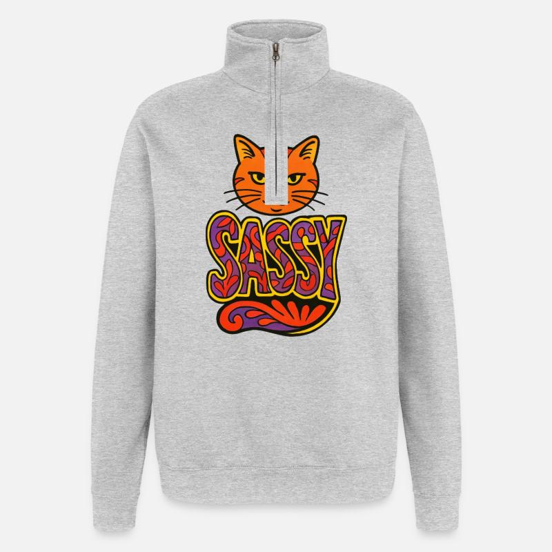Sassy Cat Psychedelic Script - Quarter-Zip Sweatshirt - heather grey