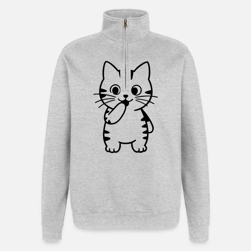 Silhouette debout du Chat tigre - Sweat à zip 1/4 - gris chiné