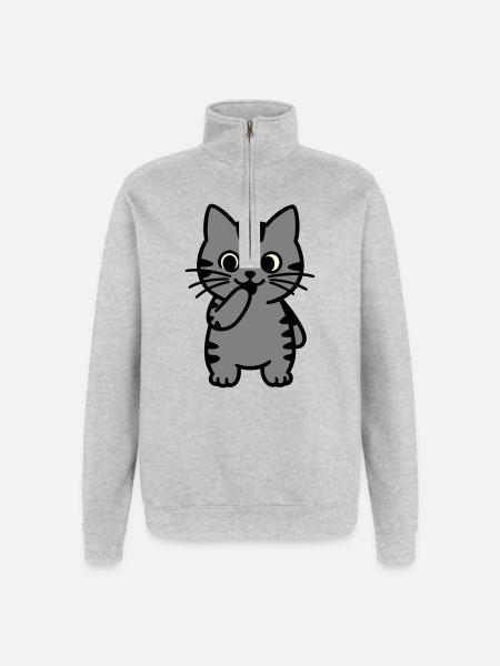 tigerkatze-steht-dreifarbig - Quarter-Zip-Sweatshirt - Grau meliert