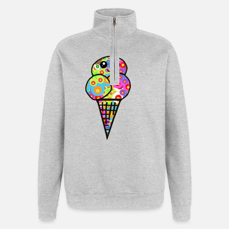Buntes Blüten-Eisdesign Eiscreme Retro 60er - Quarter-Zip Sweatshirt - heather grey