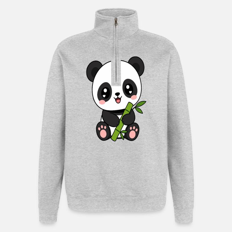 Panda Bamboo Charm - Quarter-Zip Sweatshirt - heather grey