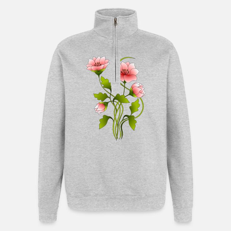 Blumen - Quarter-Zip-Sweatshirt - Grau meliert