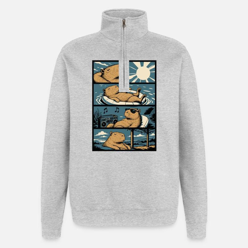 Ambiances de piscine chill capybara - Sweat à zip 1/4 - gris chiné