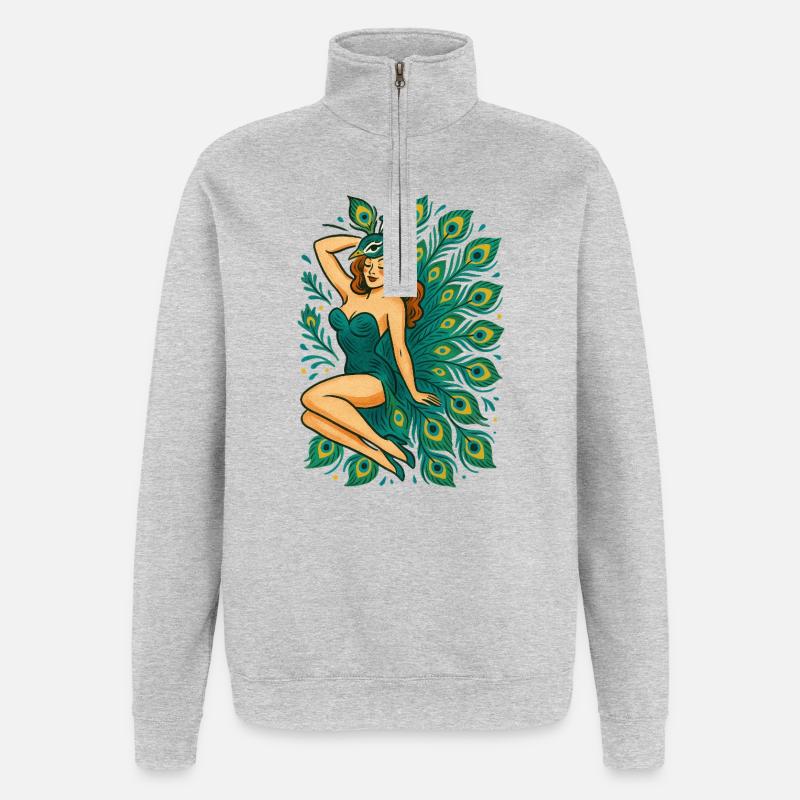 Peacock Goddess in Teal Feathers - Quarter-Zip Sweatshirt - heather grey