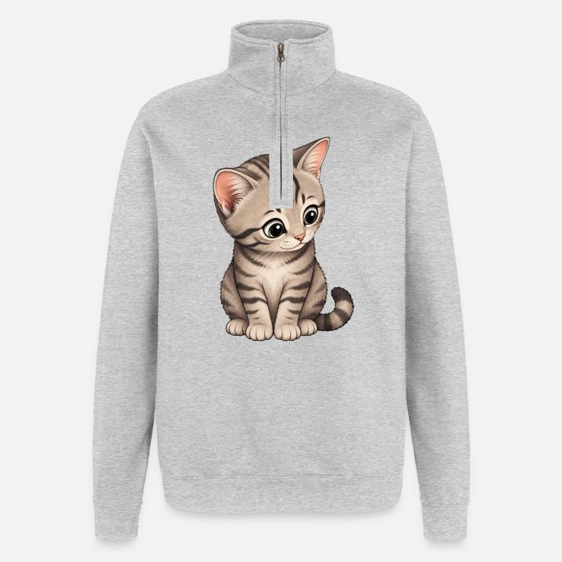Chaton - Sweat à zip 1/4 - gris chiné