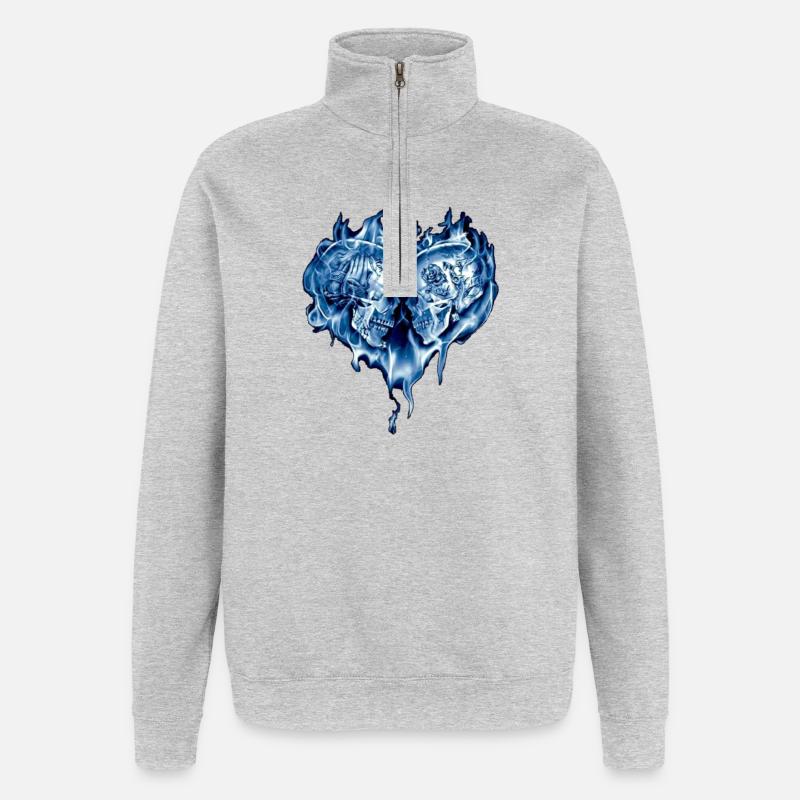 Skull Herz - Quarter-Zip-Sweatshirt - Grau meliert