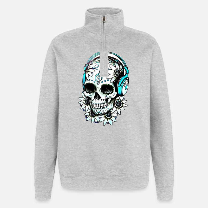 Crâne De Musique - Sweat à zip 1/4 - gris chiné