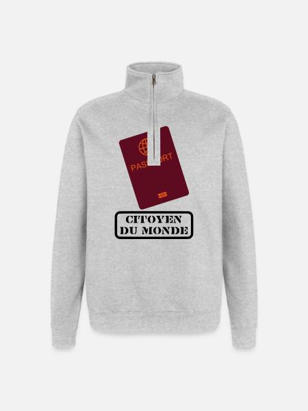 Weltbürger - Quarter-Zip-Sweatshirt - Grau meliert