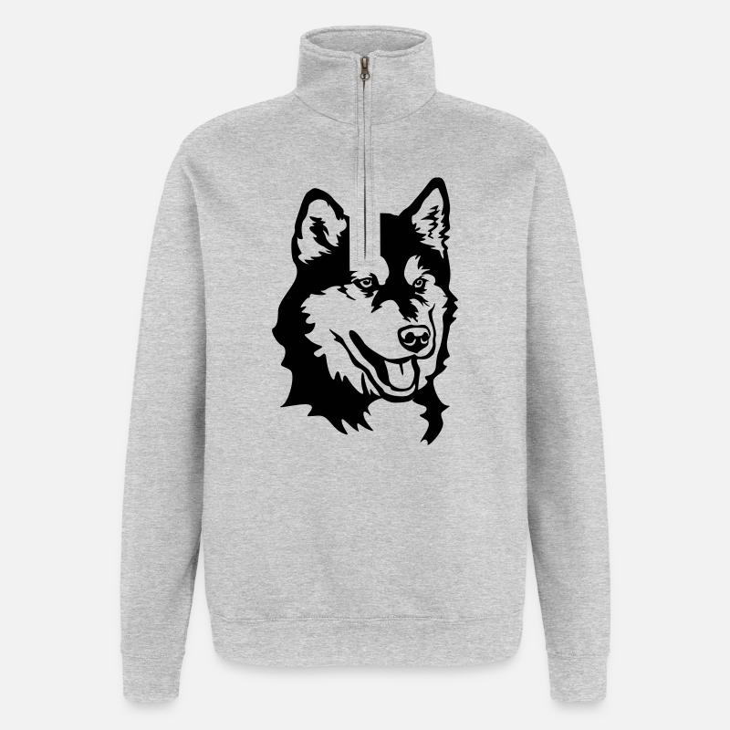 Alaskan Malamute Kopf - Quarter-Zip-Sweatshirt - Grau meliert