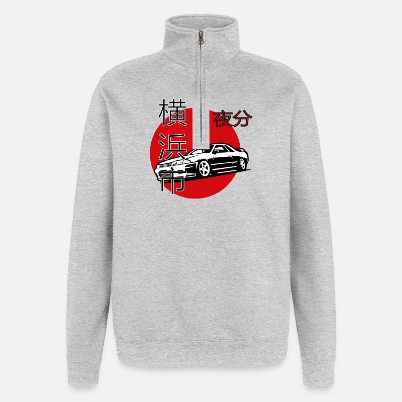 Yokohama Nights, Japanisches Auto Design - Quarter-Zip-Sweatshirt - Grau meliert