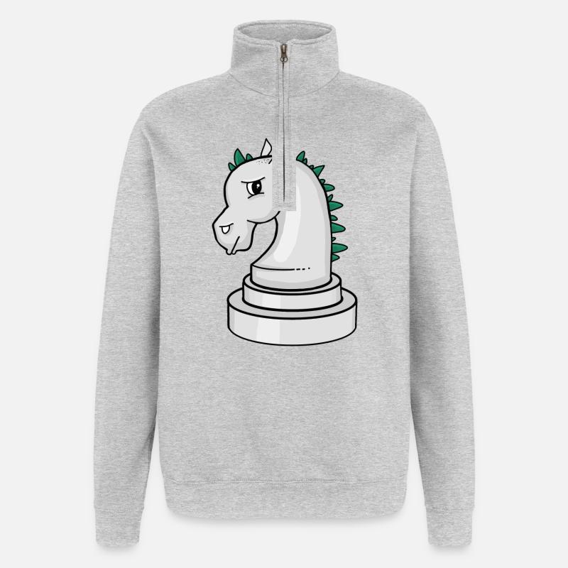 Schachfigur: genervtes Punk-Schachpferd - Quarter-Zip-Sweatshirt - Grau meliert