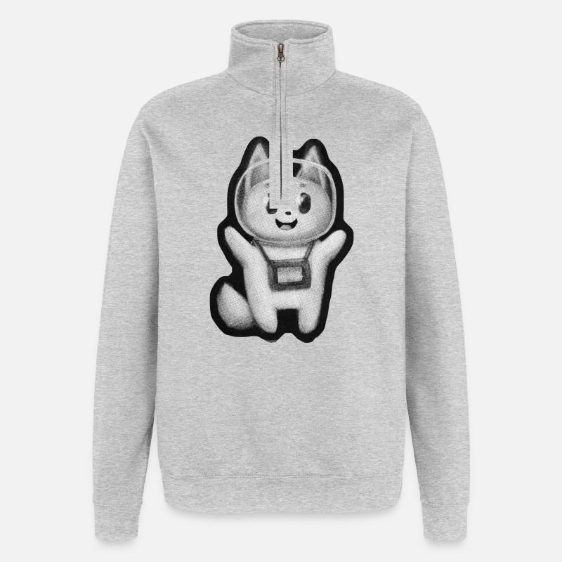 Chat de l’espace rétro - Sweat à zip 1/4 - gris chiné