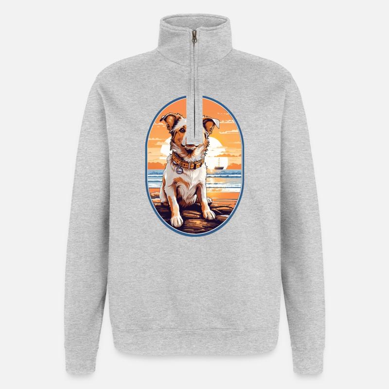 Hund am Strand - Quarter-Zip-Sweatshirt - Grau meliert