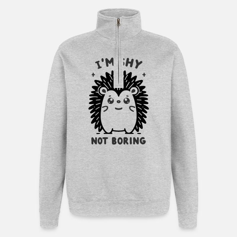 Hérisson noir timide - Sweat à zip 1/4 - gris chiné