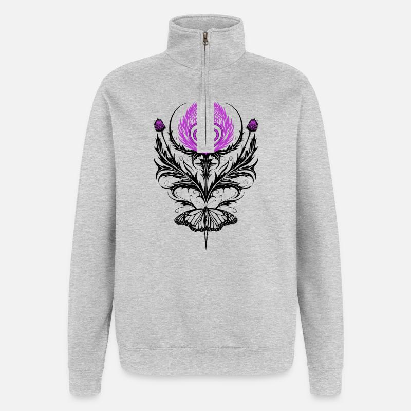 Distel mit Schmetterling Mutterknoten - Quarter-Zip-Sweatshirt - Grau meliert