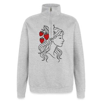 Frau mit Erdbeeren Erdbeermädchen - Quarter-Zip-Sweatshirt - Grau meliert - Vorne - AI Model Female 172 light (172cm) & AI Model Male 178 dark (178cm)