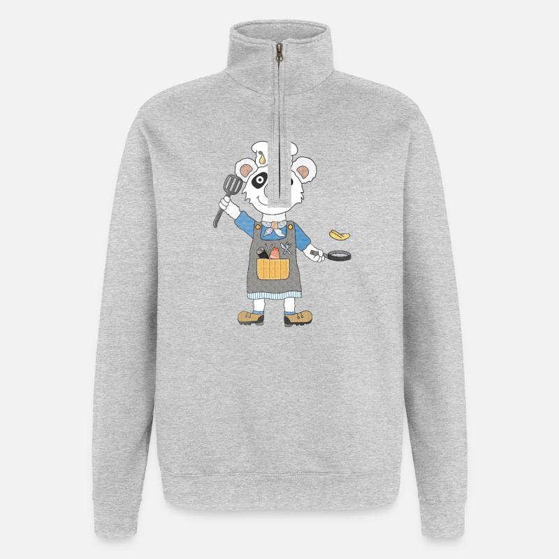 Panda Cook Bamboo and Frying Pan - Quarter-Zip Sweatshirt - heather grey