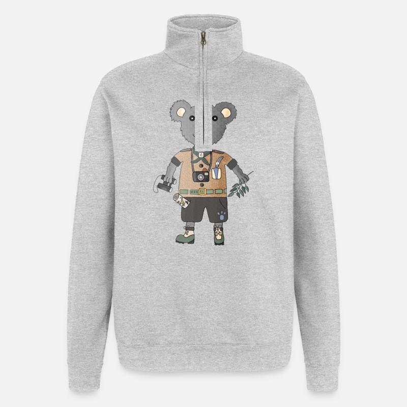 Koala Explorer Safari mit Eukalyptus - Quarter-Zip-Sweatshirt - Grau meliert