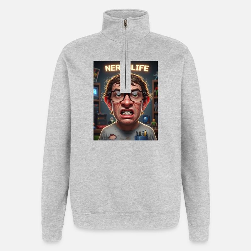 Nerd4Life Impression de style pixel - Sweat à zip 1/4 - gris chiné
