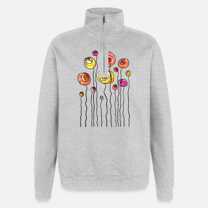 Thème abstrait fleur de printemps - Sweat à zip 1/4 - gris chiné