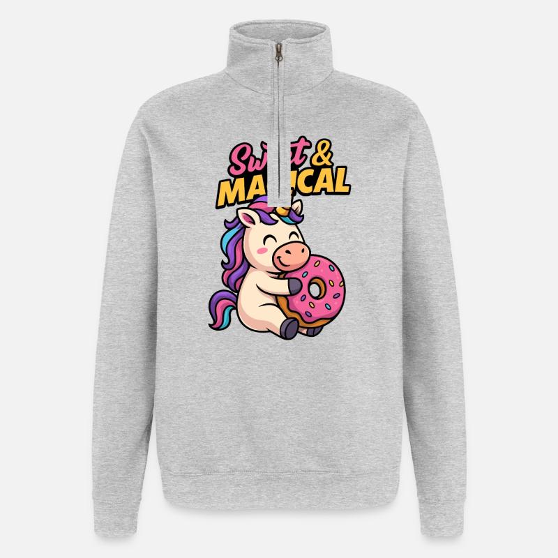 Süßes Einhorn mit Donut - Quarter-Zip-Sweatshirt - Grau meliert