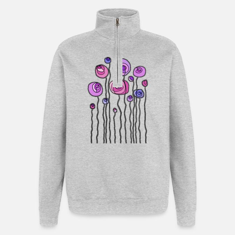 Blumen - Quarter-Zip-Sweatshirt - Grau meliert