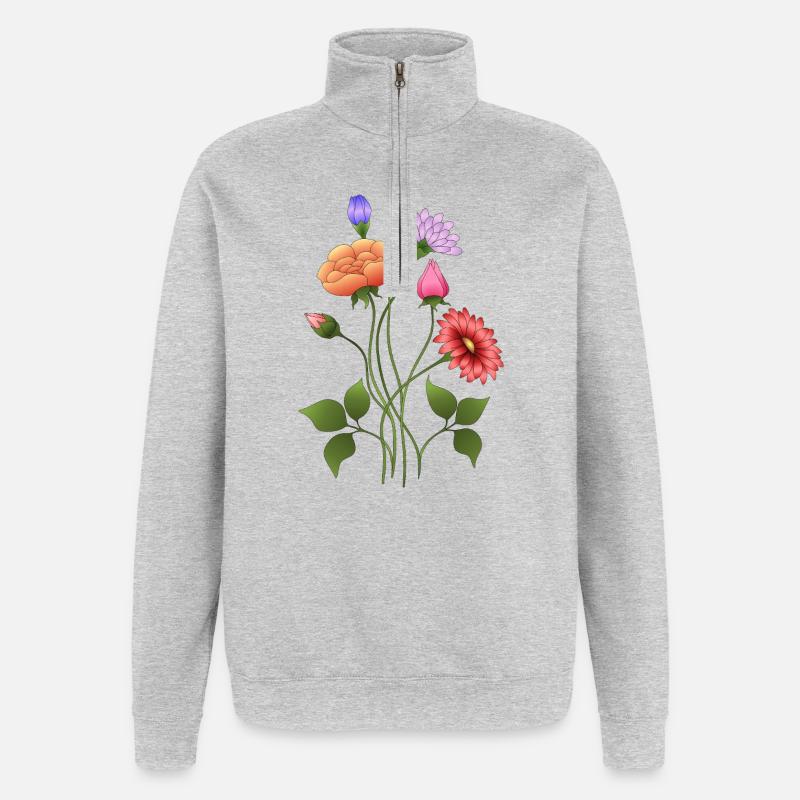 Fleur - Sweat à zip 1/4 - gris chiné
