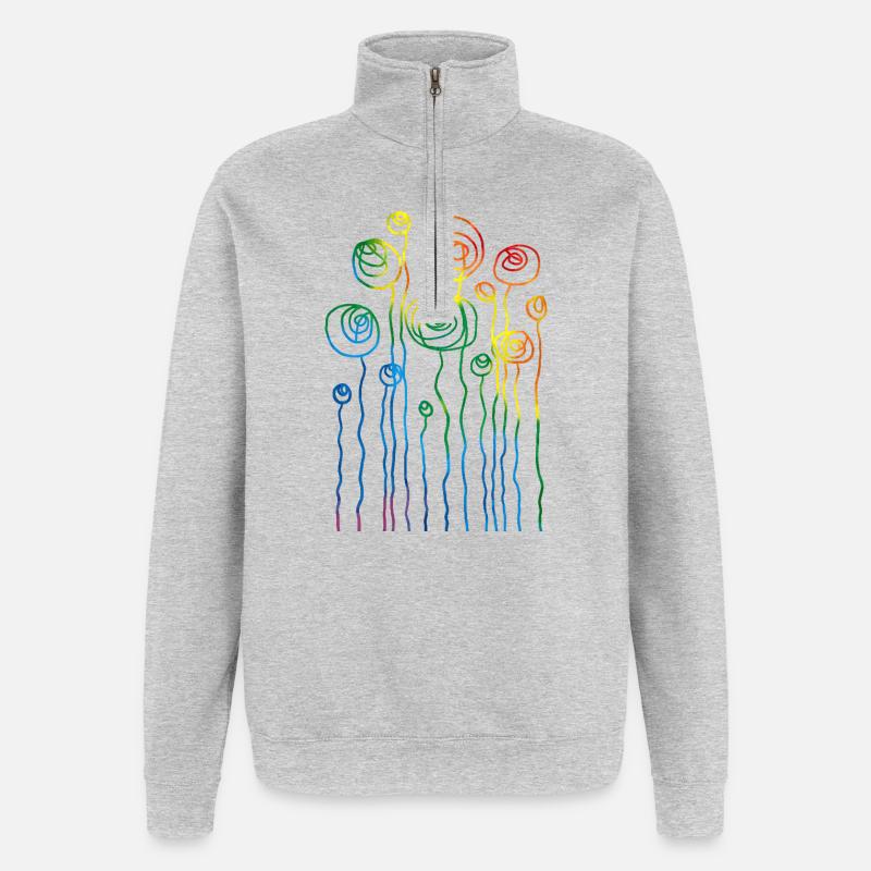 Blumen - Quarter-Zip-Sweatshirt - Grau meliert