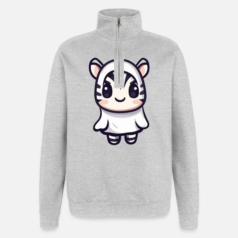 Zebra Halloween Ghost - Quarter-Zip Sweatshirt - heather grey