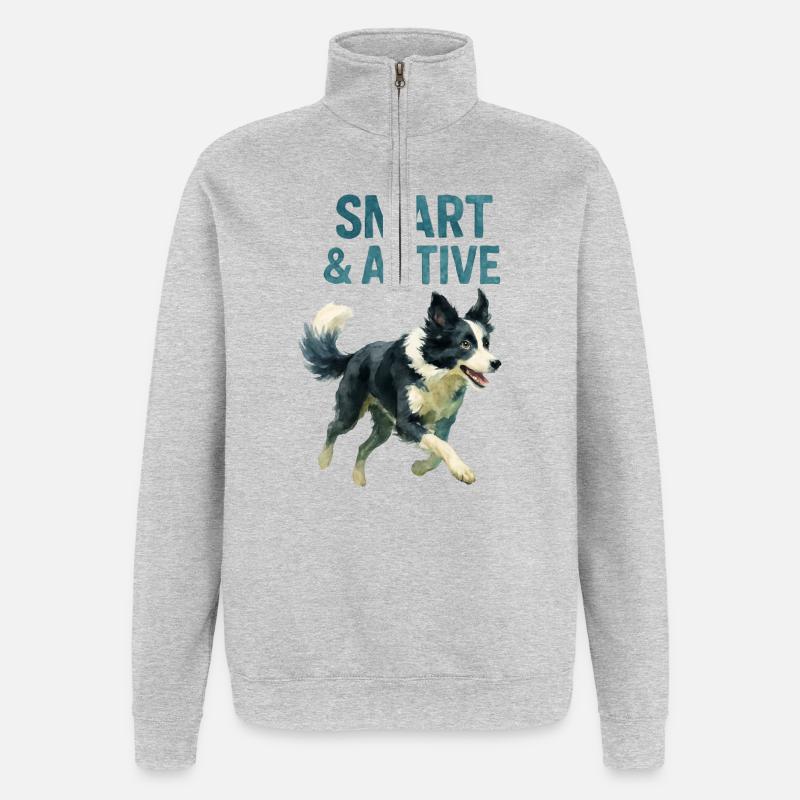 Border Collie Hund - Quarter-Zip-Sweatshirt - Grau meliert