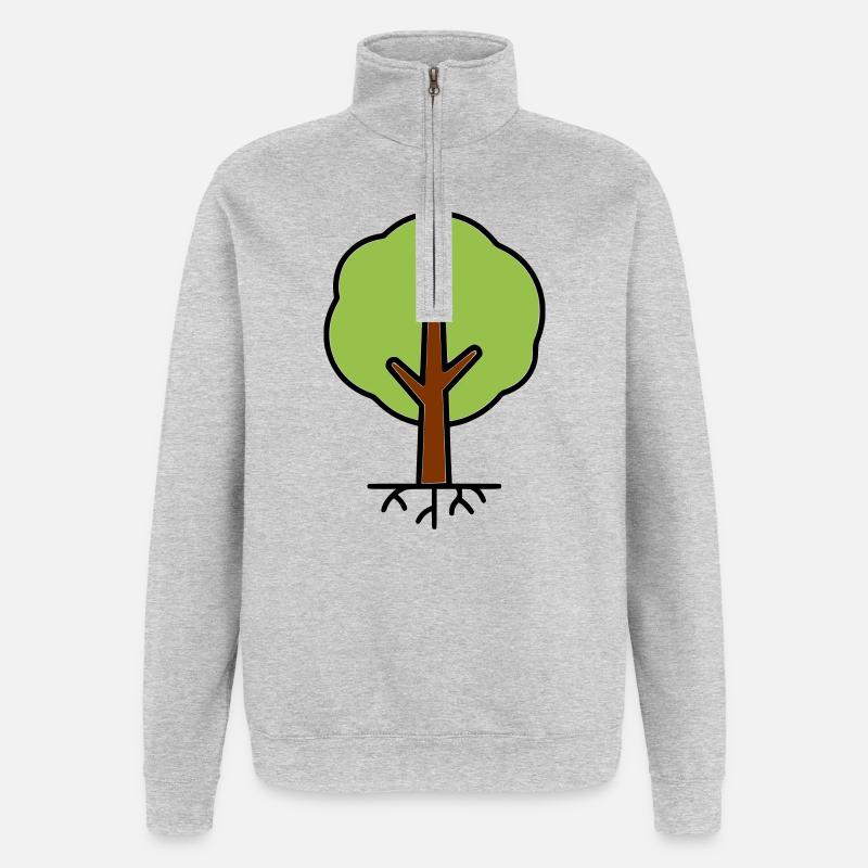 Baum Silhouette Grün Cartoon - Quarter-Zip-Sweatshirt - Grau meliert