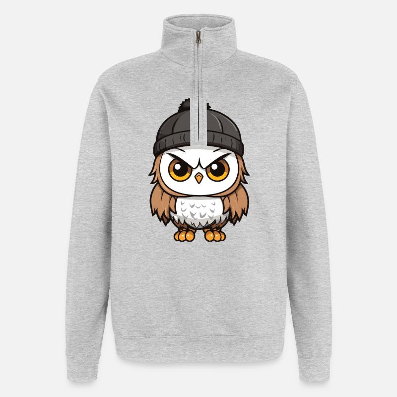 Eule Comic Winter Cozy - Quarter-Zip-Sweatshirt - Grau meliert