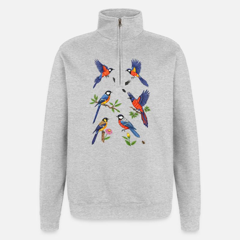 Oiseaux martin-pêcheurs - Sweat à zip 1/4 - gris chiné