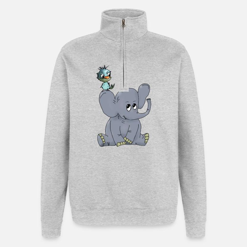 Elefant_mit_Vogel - Sweat à zip 1/4 - gris chiné