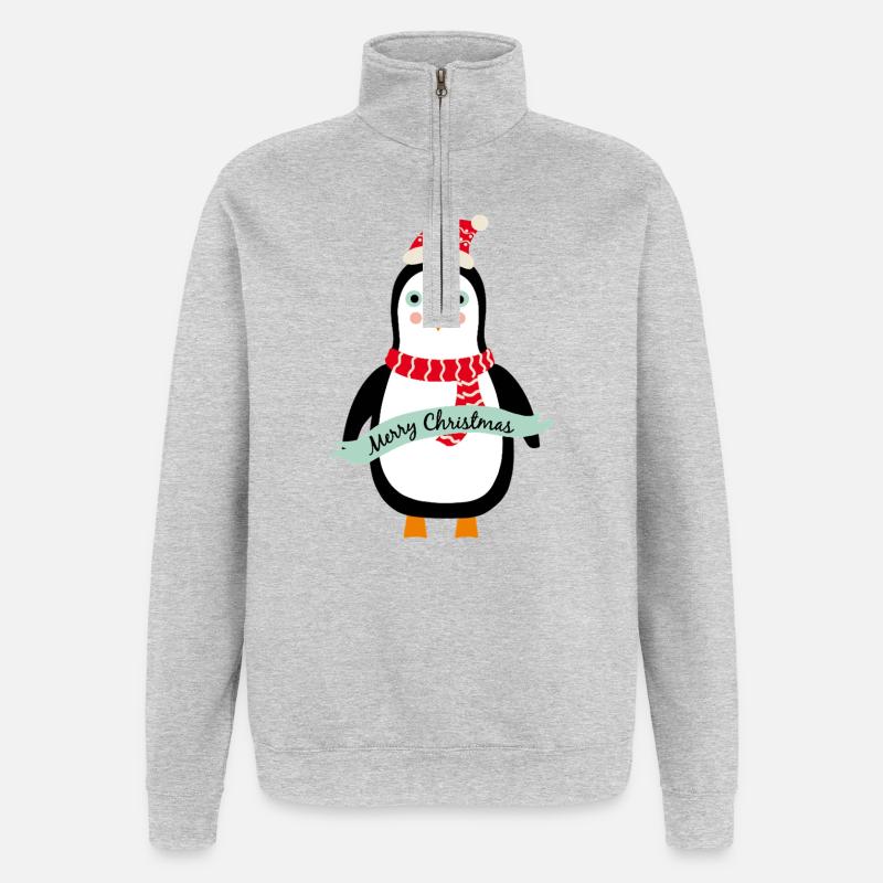 Mignon Pingouin de Noël Joyeux Noël - Sweat à zip 1/4 - gris chiné