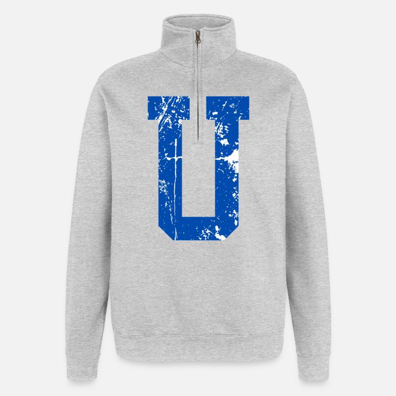 Lettre u sport rétro  - Sweat à zip 1/4 - gris chiné