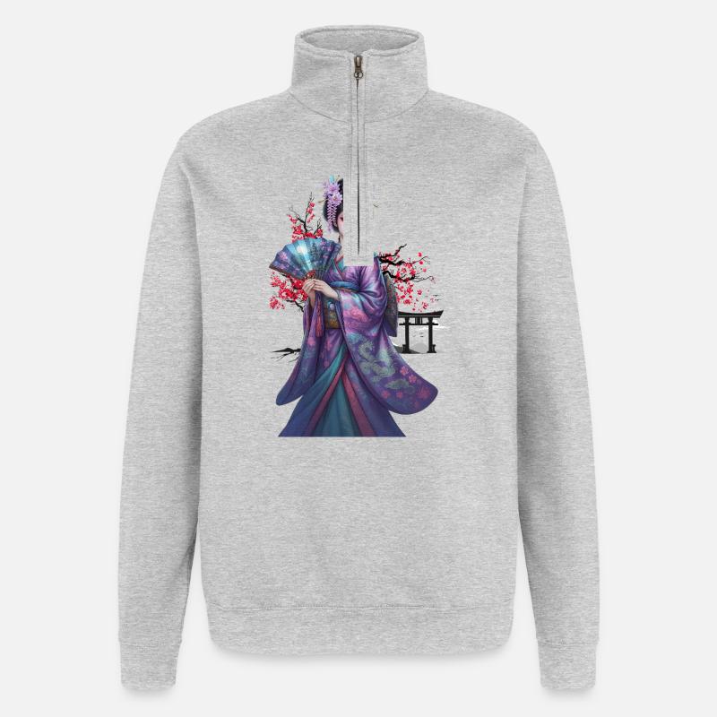 Belle Geisha | Rev final | Édition spéciale - Sweat à zip 1/4 - gris chiné