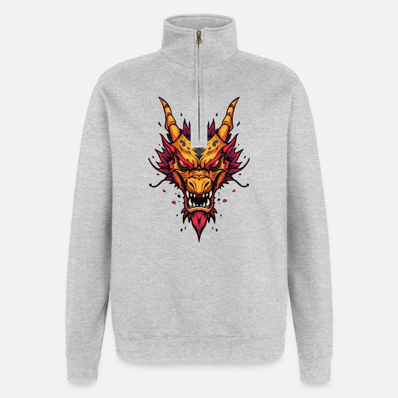 Flammender asiatischer Drache - Quarter-Zip-Sweatshirt - Grau meliert