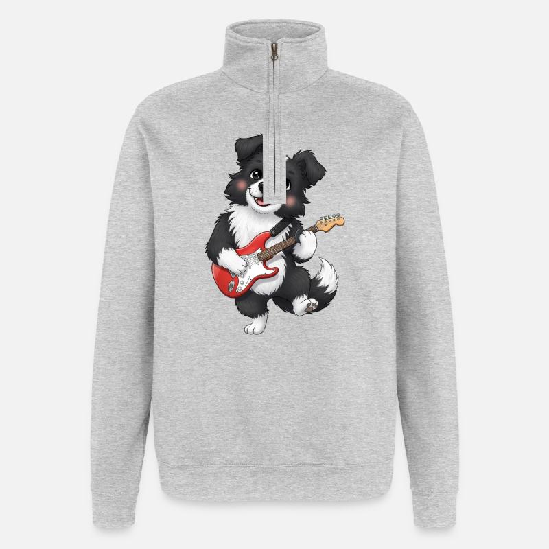 Kuscheliger Hund mit E-Gitarre - Quarter-Zip-Sweatshirt - Grau meliert