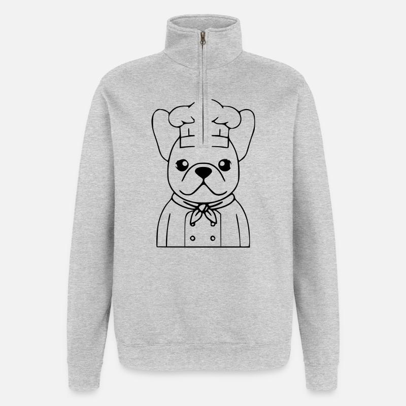 Frenchie Chef Baker Outline - Quarter-Zip Sweatshirt - heather grey