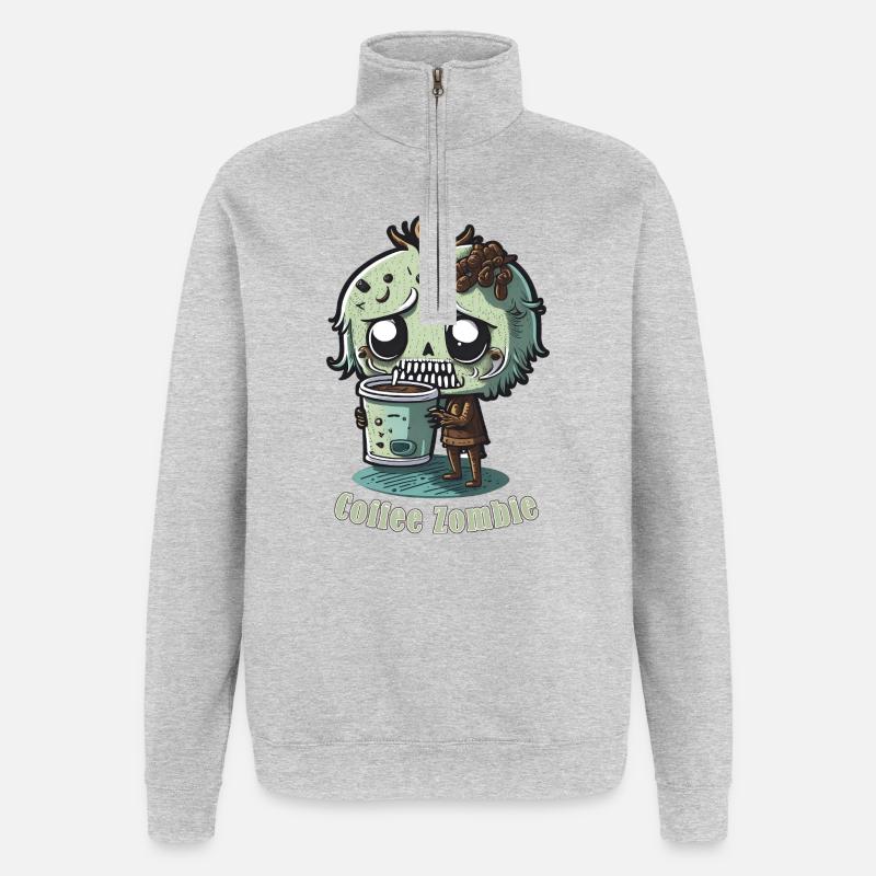 Kaffeemonster  - Koffein Zombie - Morgenmuffel - Quarter-Zip-Sweatshirt - Grau meliert