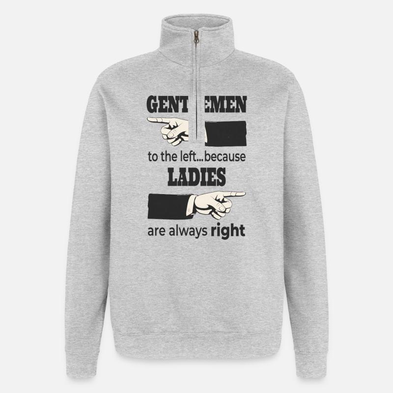 Herrer til venstre – Damerne har altid RET - Sweatshirt med 1/4 lynlås - grå meleret